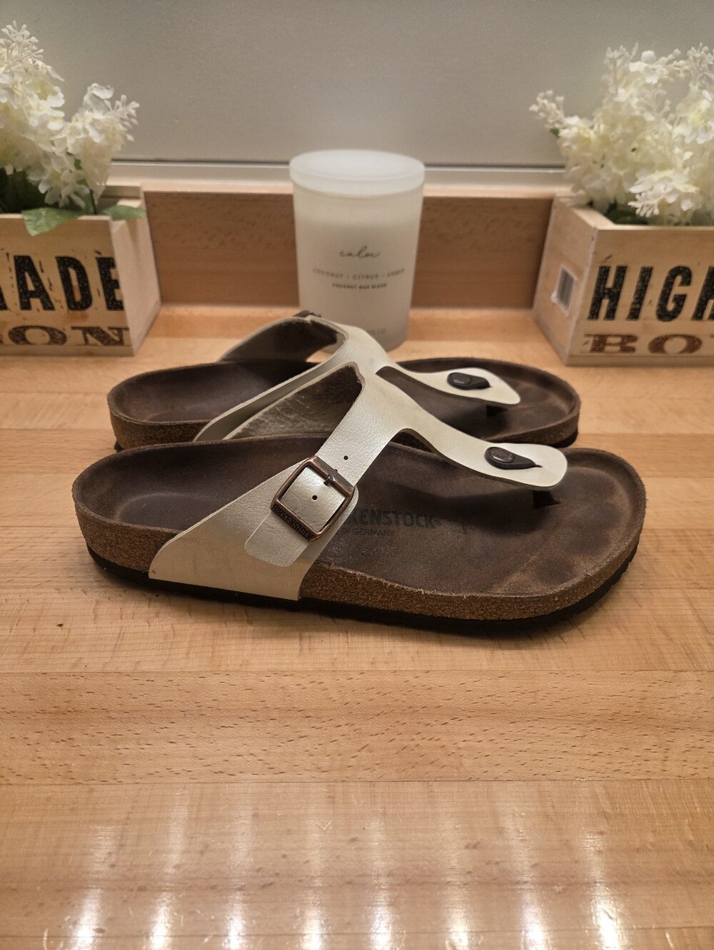 Birkenstock Gizeh Thong Sandals Graceful Pearl Birko-Flor Womens Size EU 42